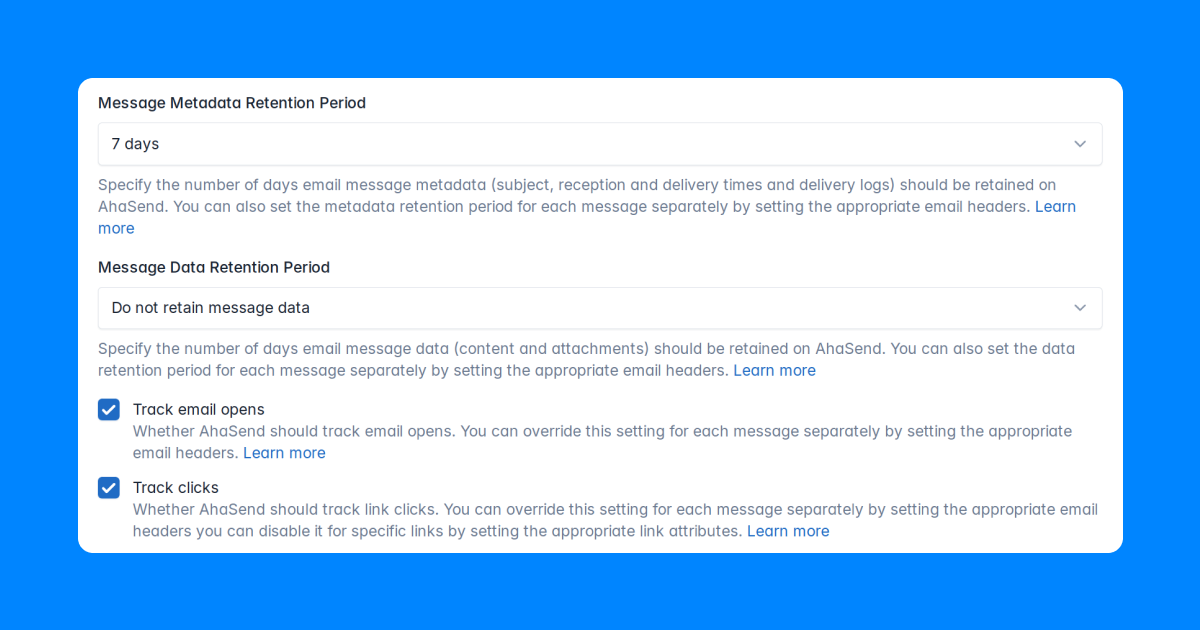 Email Tracking and Retention settings