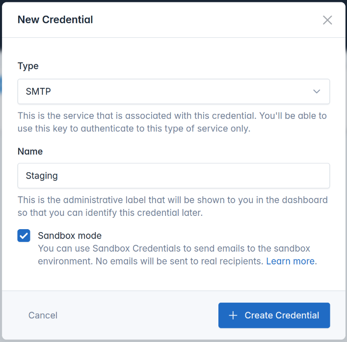 Create Sandbox Credential