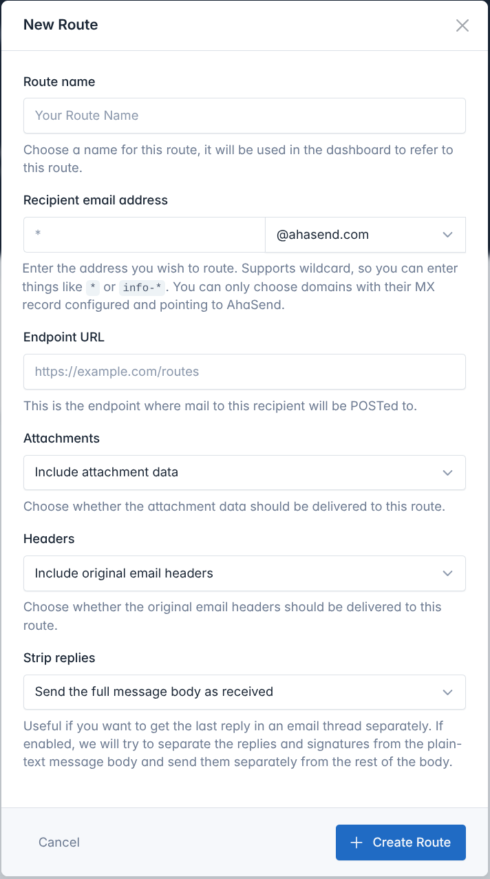 Create route for routing emails to your HTTP endpoints