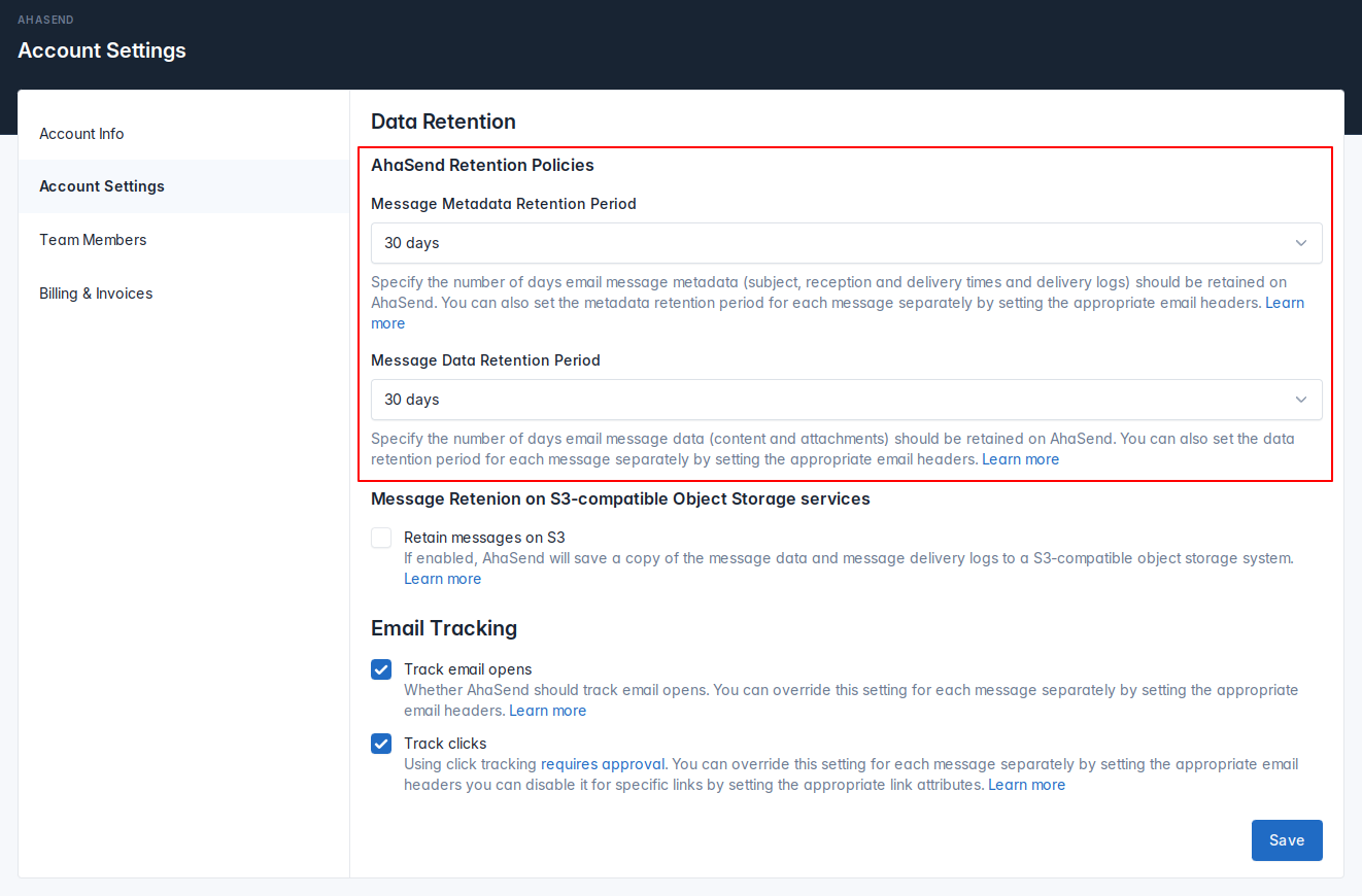 Retention Policy configuration