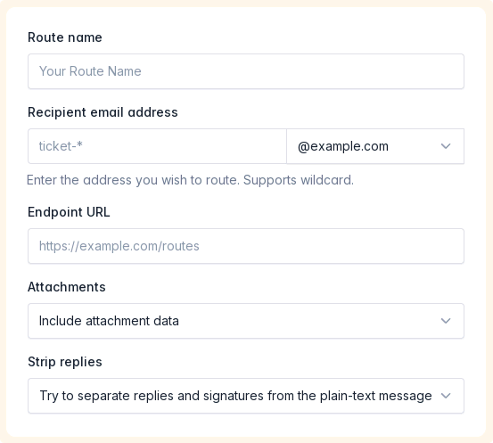 Receive inbound emails on your specified HTTP endpoints in JSON format by defining message routes