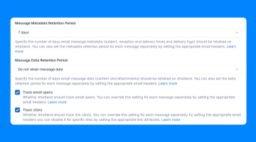 Email Tracking and Retention settings
